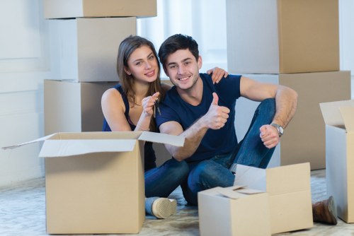 Professional movers handling items