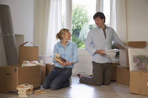 Professional movers loading a van